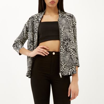 Black animal print bomber jacket